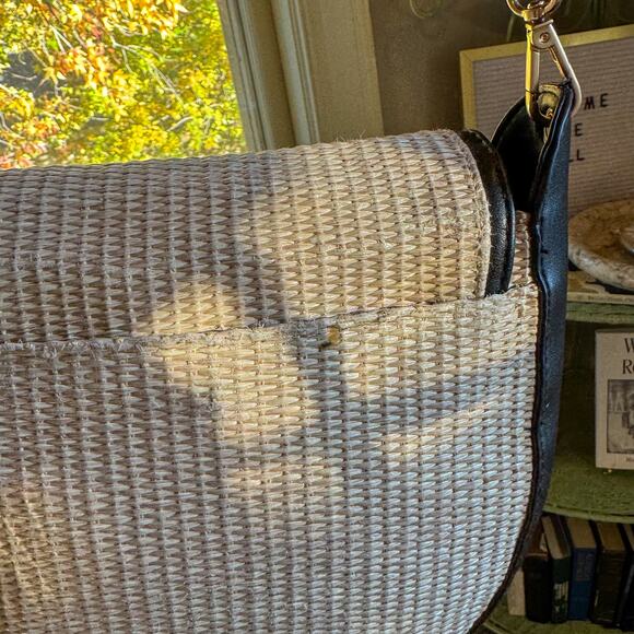 Woven Rattan/Straw Saddle Bag | Black Trim Boho Coastal Crossbody Purse - Picture 7 of 10